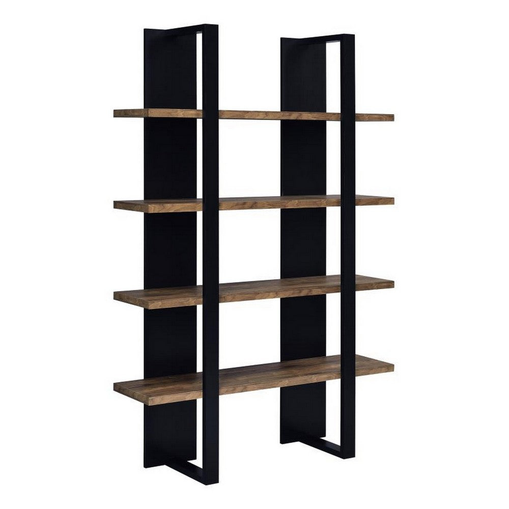Bookcase with 4 Tier Shelves and Wooden Frame, Brown and Black - BM245878