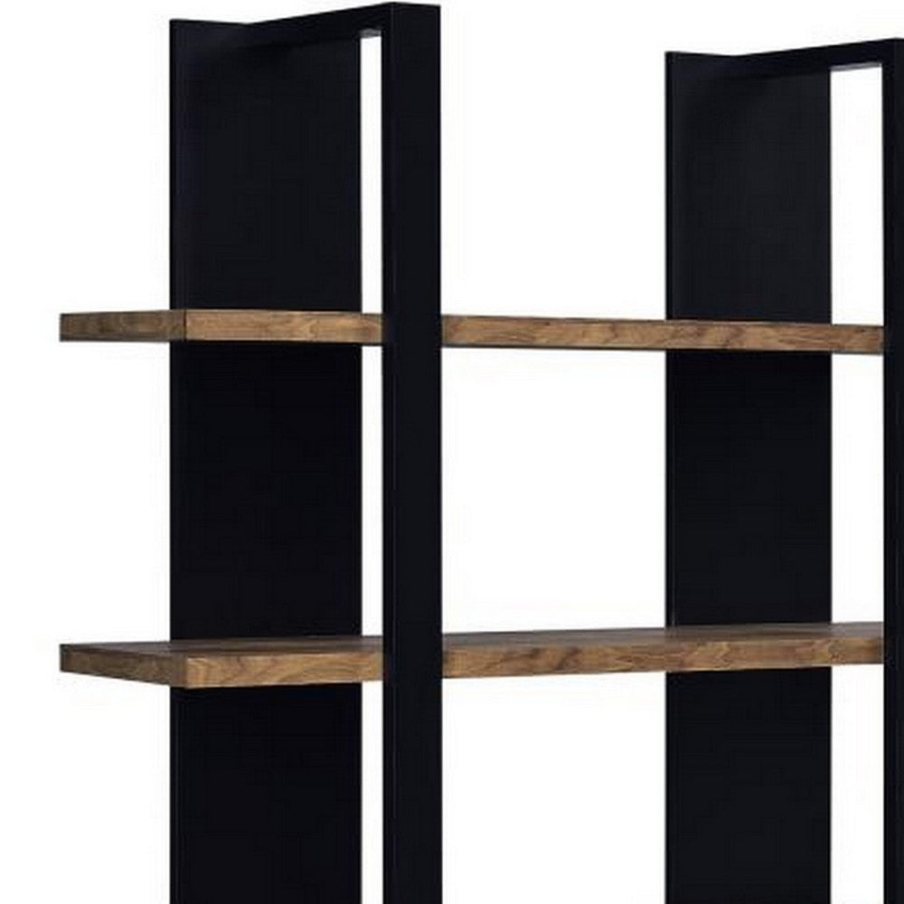 Bookcase with 4 Tier Shelves and Wooden Frame, Brown and Black - BM245878