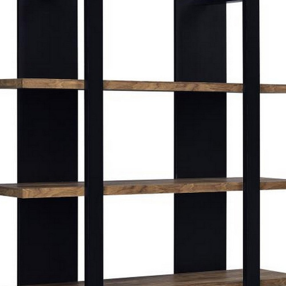 Bookcase with 4 Tier Shelves and Wooden Frame, Brown and Black - BM245878