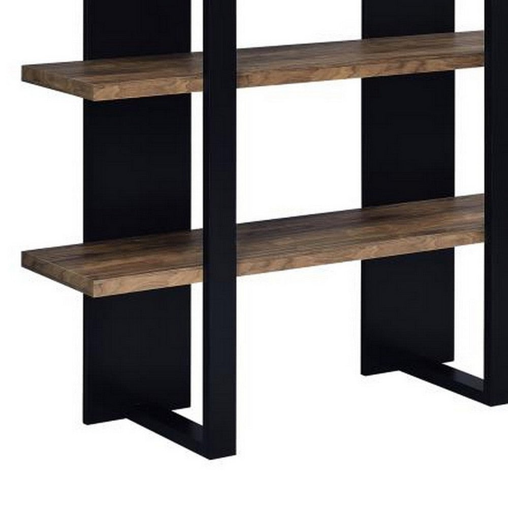 Bookcase with 4 Tier Shelves and Wooden Frame, Brown and Black - BM245878