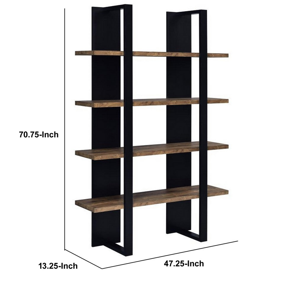 Bookcase with 4 Tier Shelves and Wooden Frame, Brown and Black - BM245878