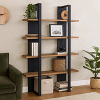 Bookcase with 4 Tier Shelves and Wooden Frame, Brown and Black - BM245878