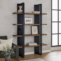 Bookcase with 4 Tier Shelves and Wooden Frame, Brown and Black - BM245878