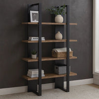 Bookcase with 4 Tier Shelves and Wooden Frame, Brown and Black - BM245878