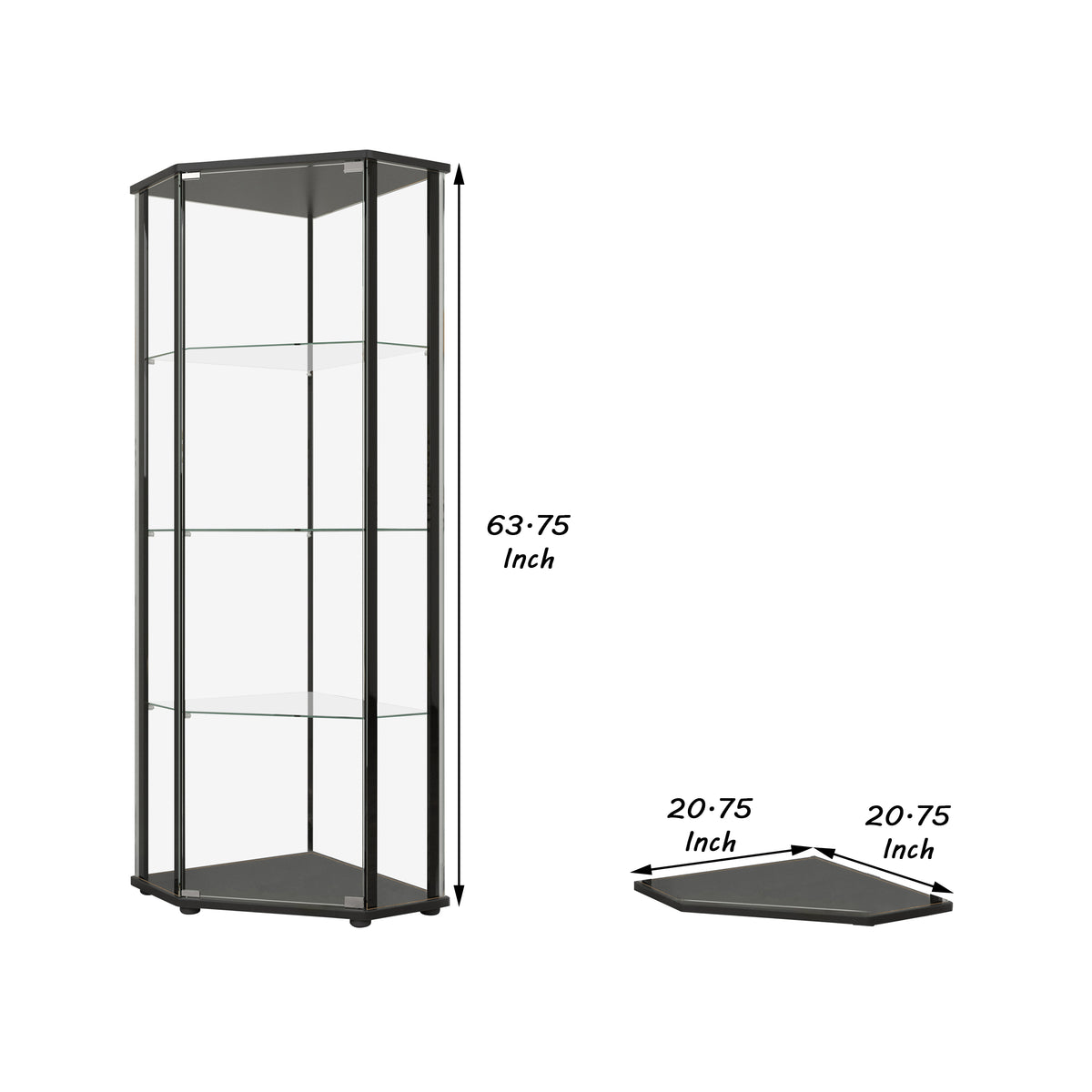 Metal Curio Cabinet with 1 Door and 3 Glass Shelves, Black  - BM245890
