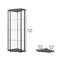 Metal Curio Cabinet with 1 Door and 3 Glass Shelves, Black  - BM245890