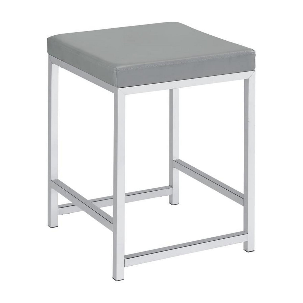 Vanity Stool with Leatherette Seat and Tubular Frame, Gray  - BM245891