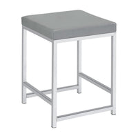 Vanity Stool with Leatherette Seat and Tubular Frame, Gray  - BM245891