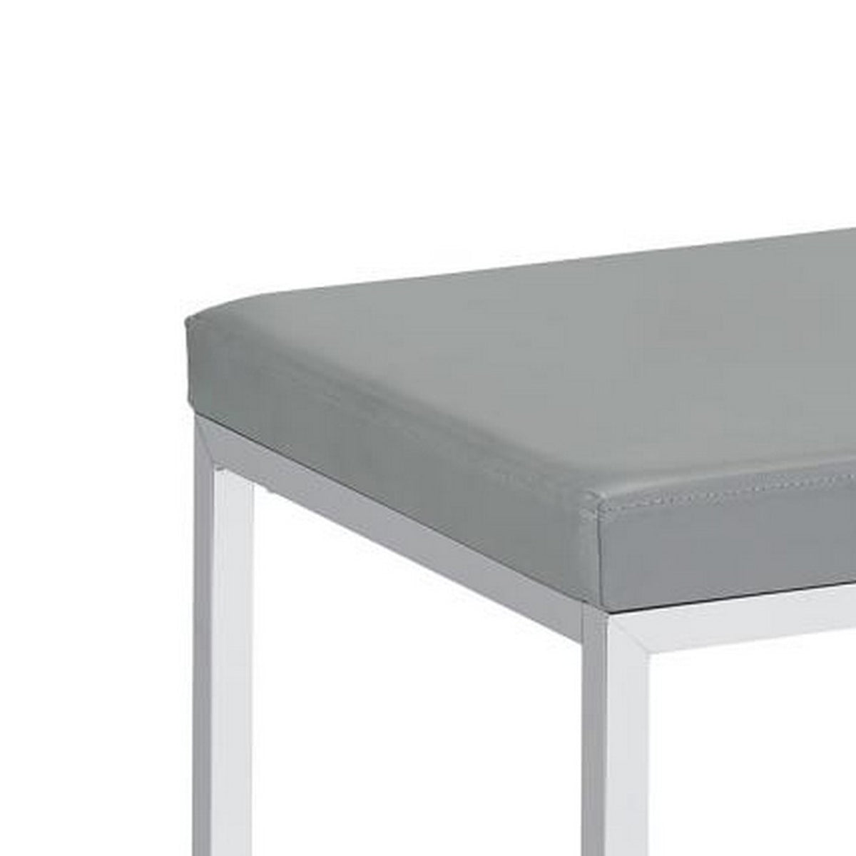 Vanity Stool with Leatherette Seat and Tubular Frame, Gray  - BM245891