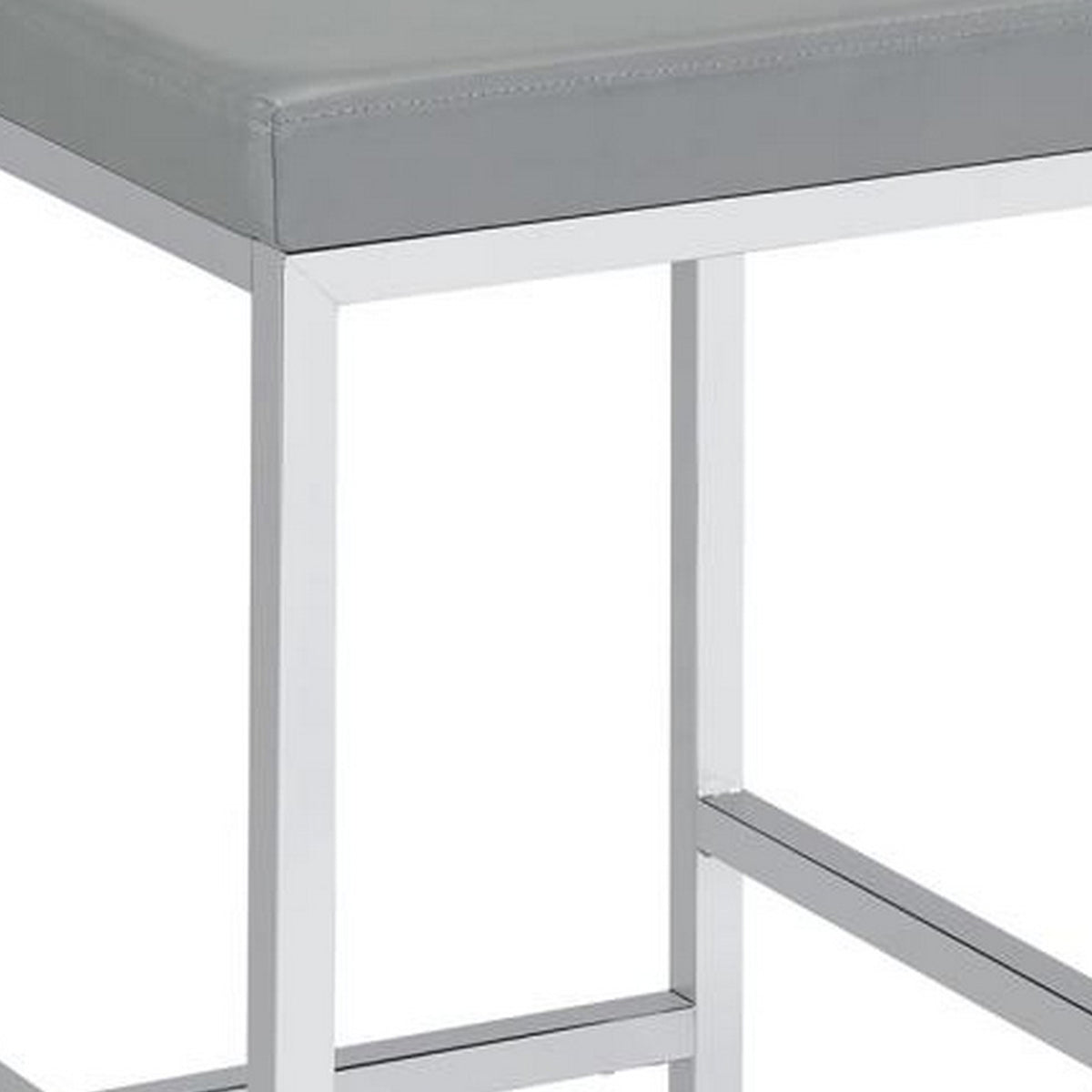 Vanity Stool with Leatherette Seat and Tubular Frame, Gray  - BM245891
