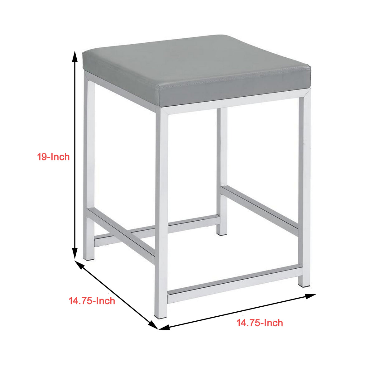 Vanity Stool with Leatherette Seat and Tubular Frame, Gray  - BM245891
