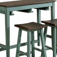 3 Piece Bar Table Set with Contoured Seat, Antique Blue and Brown - BM245923