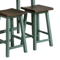 3 Piece Bar Table Set with Contoured Seat, Antique Blue and Brown - BM245923