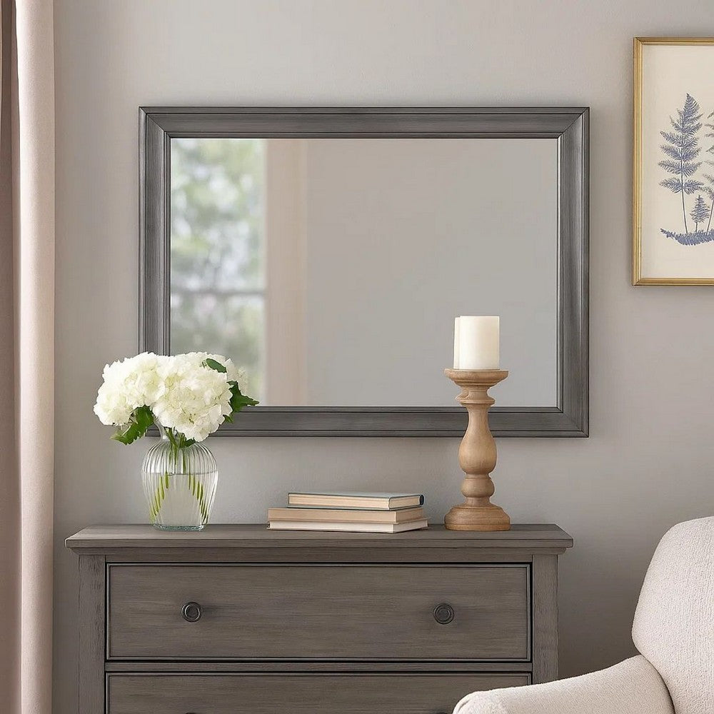 Mirror with Wooden Frame with Molded Trim, Gray - BM245932