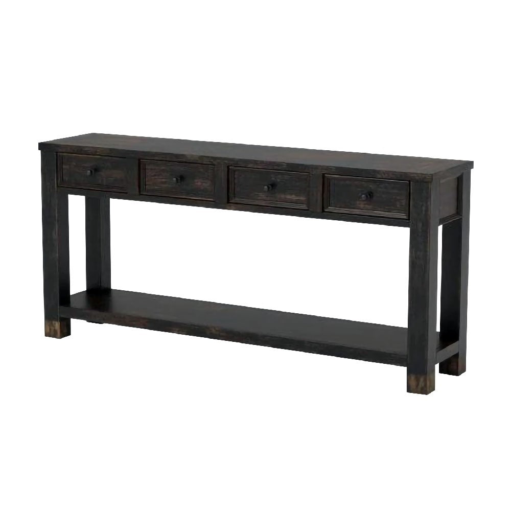 Sofa Table with 4 Drawers and Thick Block Legs, Antique Black - BM245938