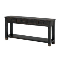 Sofa Table with 4 Drawers and Thick Block Legs, Antique Black - BM245938