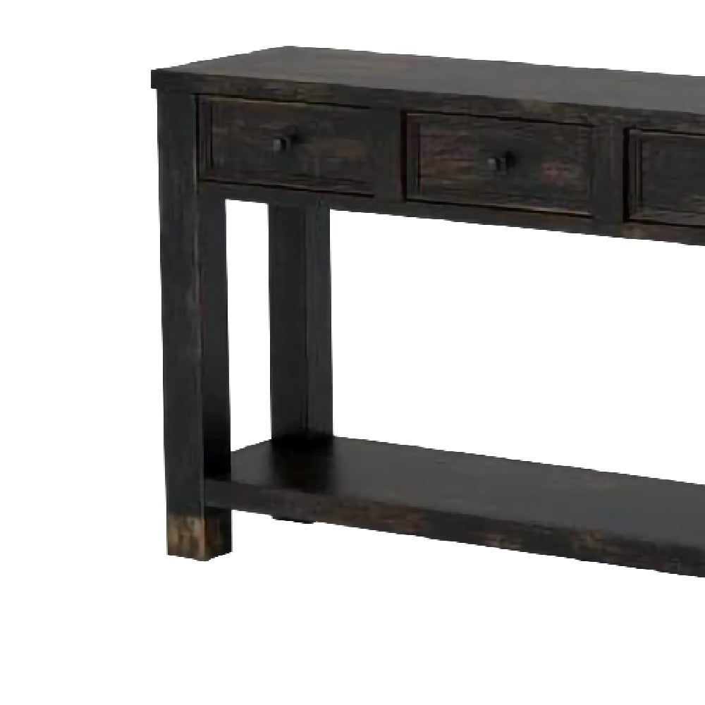 Sofa Table with 4 Drawers and Thick Block Legs, Antique Black - BM245938