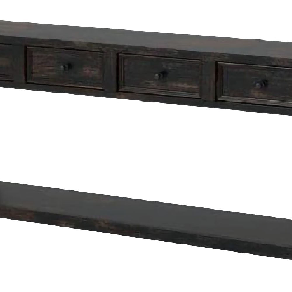 Sofa Table with 4 Drawers and Thick Block Legs, Antique Black - BM245938