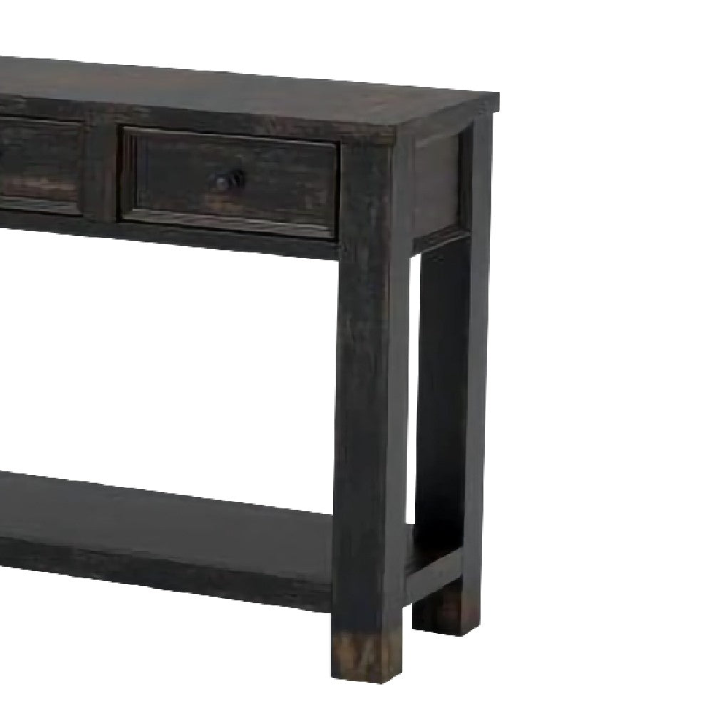 Sofa Table with 4 Drawers and Thick Block Legs, Antique Black - BM245938