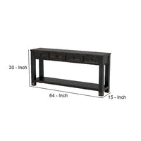 Sofa Table with 4 Drawers and Thick Block Legs, Antique Black - BM245938