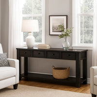 Sofa Table with 4 Drawers and Thick Block Legs, Antique Black - BM245938
