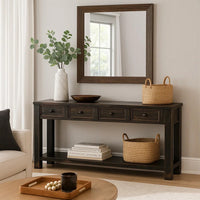 Sofa Table with 4 Drawers and Thick Block Legs, Antique Black - BM245938