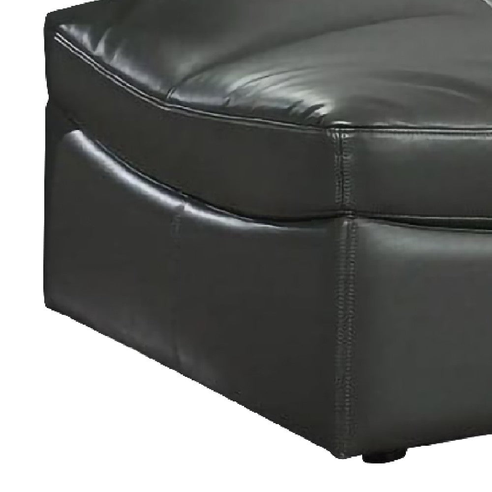 Leatherette Ottoman with Curved Design and Tufted Seat, Gray - BM245945