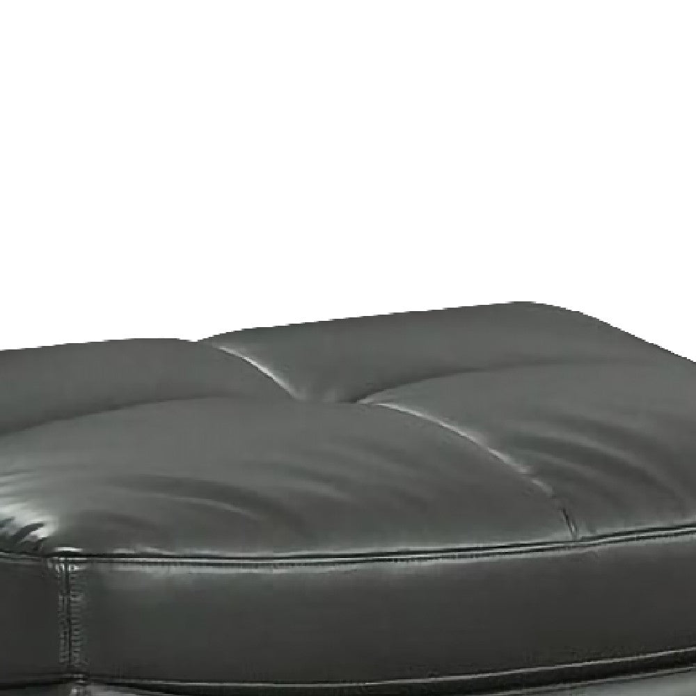 Leatherette Ottoman with Curved Design and Tufted Seat, Gray - BM245945