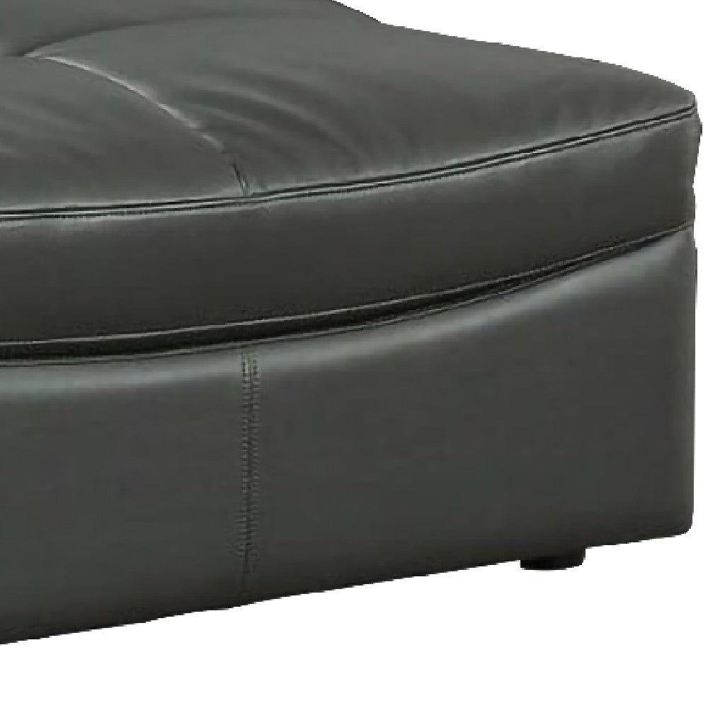 Leatherette Ottoman with Curved Design and Tufted Seat, Gray - BM245945