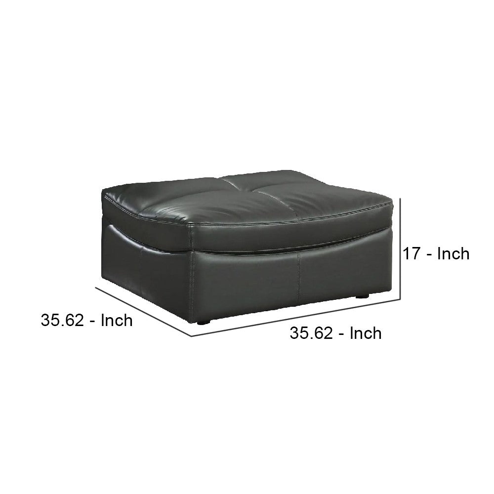 Leatherette Ottoman with Curved Design and Tufted Seat, Gray - BM245945