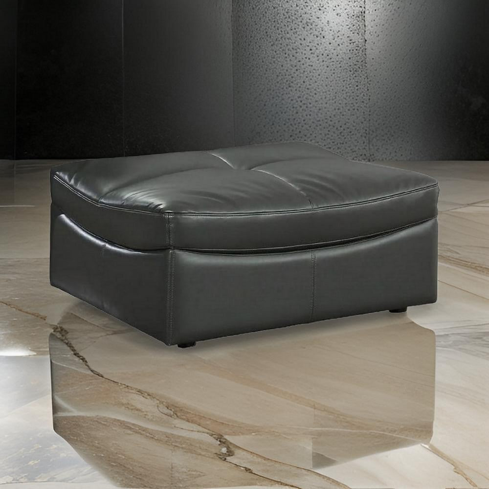 Leatherette Ottoman with Curved Design and Tufted Seat, Gray - BM245945