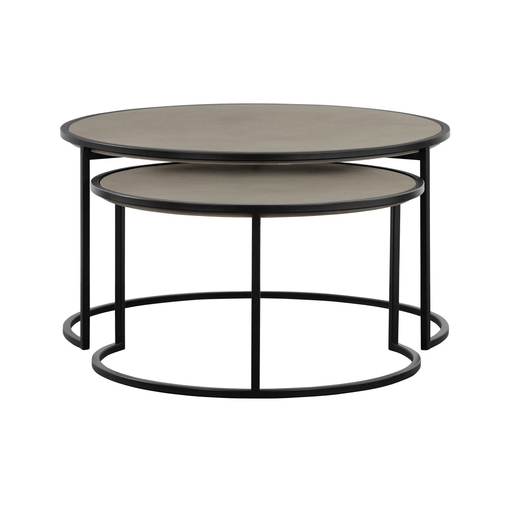 Rina Concrete and Black Metal 2 Piece Nesting Coffee Table Set - BM246003