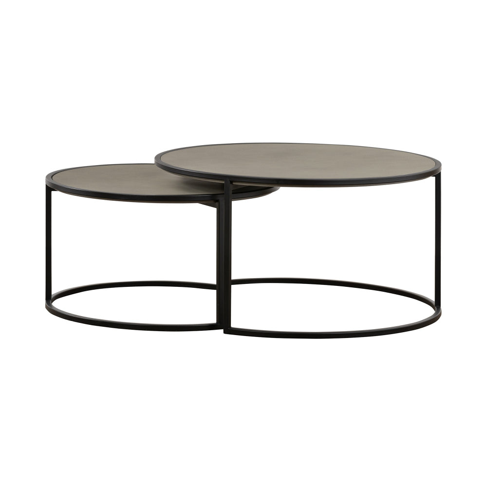 Rina Concrete and Black Metal 2 Piece Nesting Coffee Table Set - BM246003