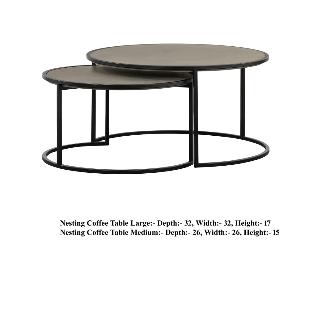 Rina Concrete and Black Metal 2 Piece Nesting Coffee Table Set - BM246003