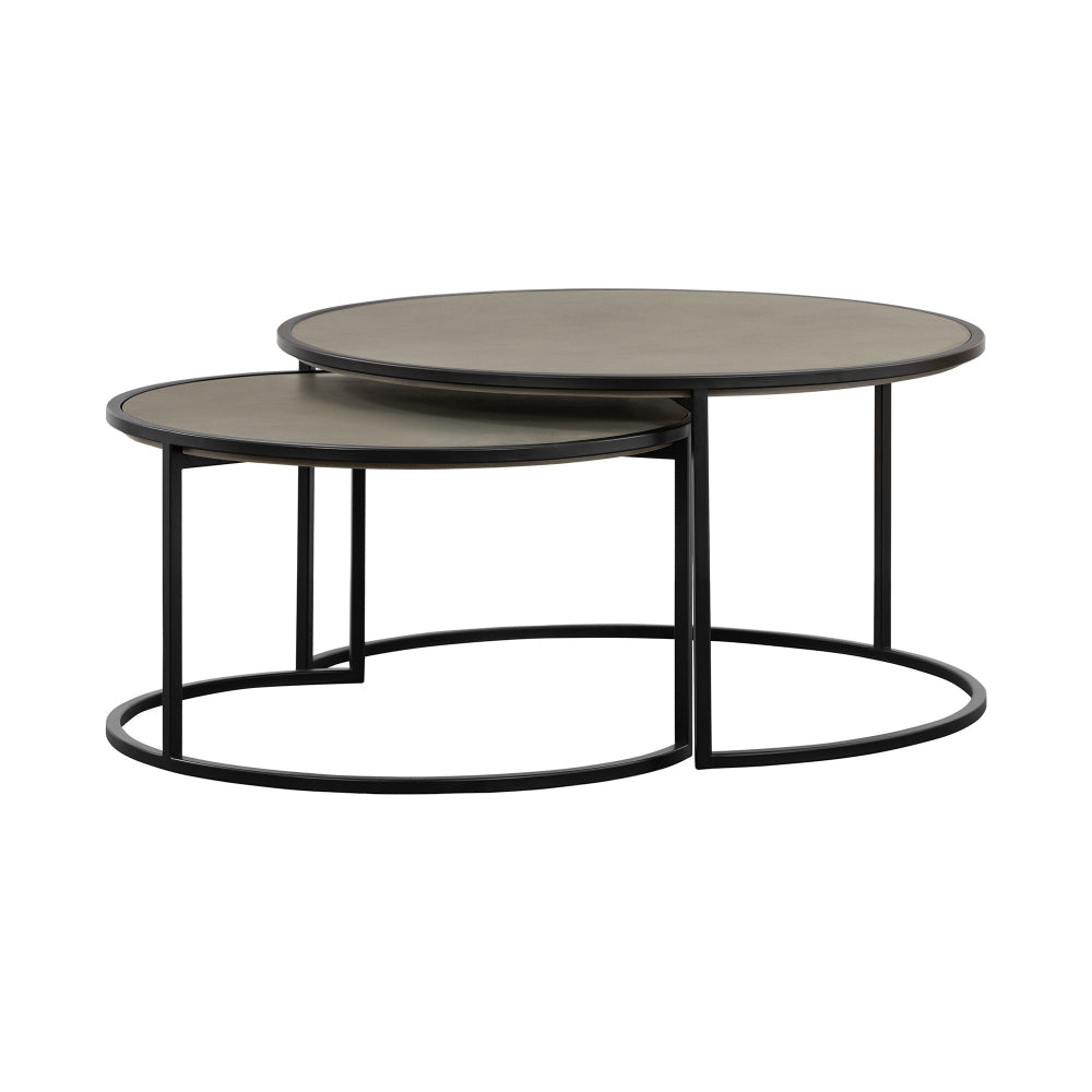 Rina Concrete and Black Metal 2 Piece Nesting Coffee Table Set - BM246003