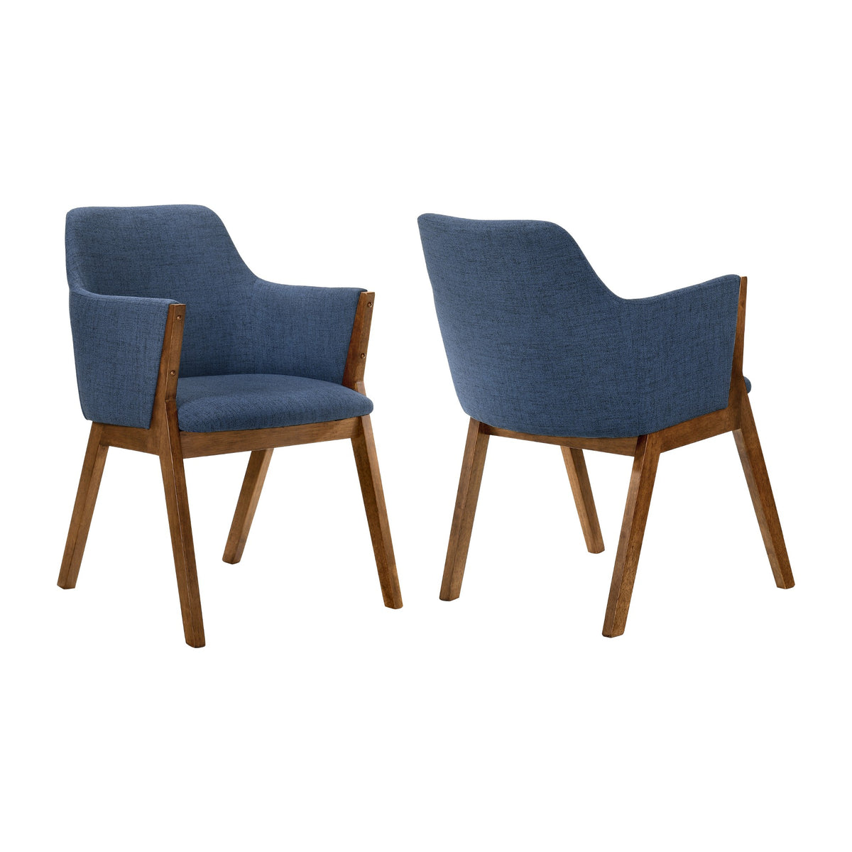 Renzo Blue Fabric and Walnut Wood Dining Side Chairs - Set of 2 - BM246042