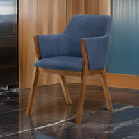 Renzo Blue Fabric and Walnut Wood Dining Side Chairs - Set of 2 - BM246042