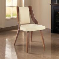 Aniston Cream Faux Leather and Walnut Wood Dining Chairs - Set of 2 - BM246064