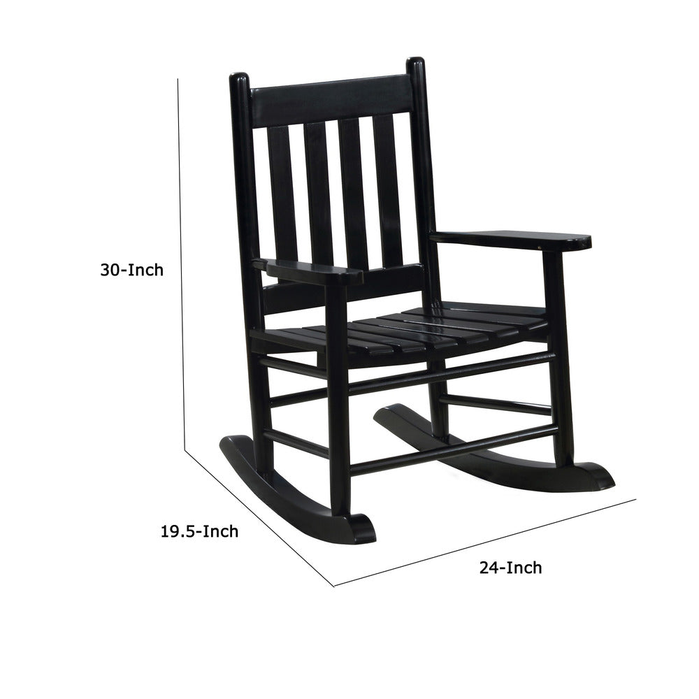 Youth Rocking Chair with Slatted Design Back and BM296985Seat, Black - BM246081