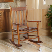 Rocking Chair with Slatted Design Back and Seat, Brown - BM246082