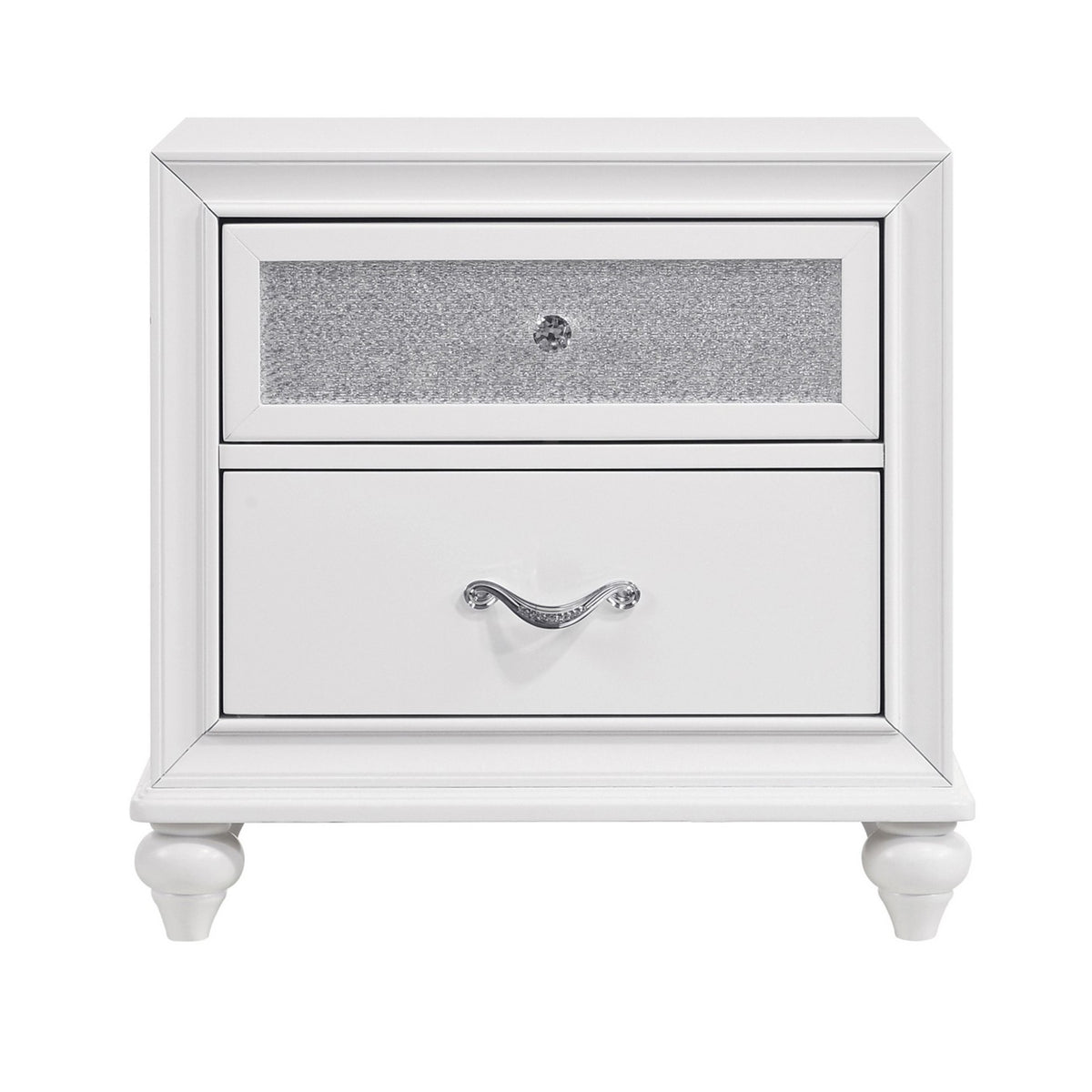 Nightstand with 2 Drawers and Glittery Acrylic Front, White  - BM246083