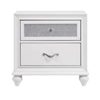 Nightstand with 2 Drawers and Glittery Acrylic Front, White  - BM246083