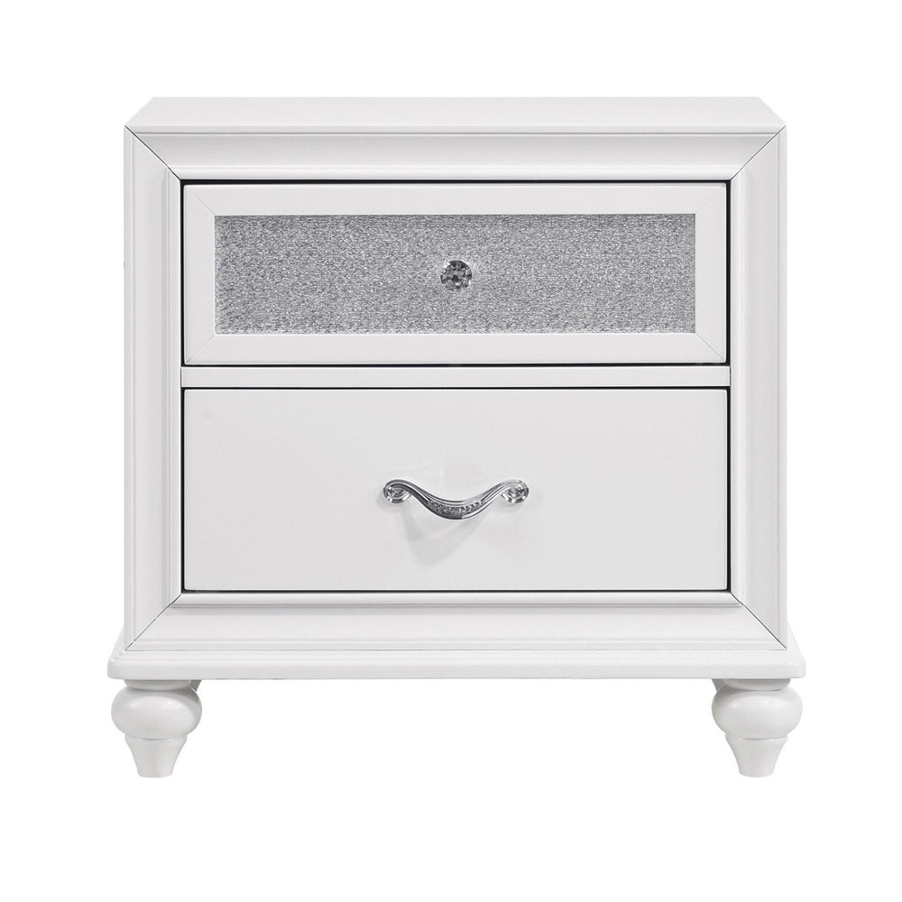 Nightstand with 2 Drawers and Glittery Acrylic Front, White  - BM246083