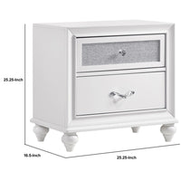 Nightstand with 2 Drawers and Glittery Acrylic Front, White  - BM246083