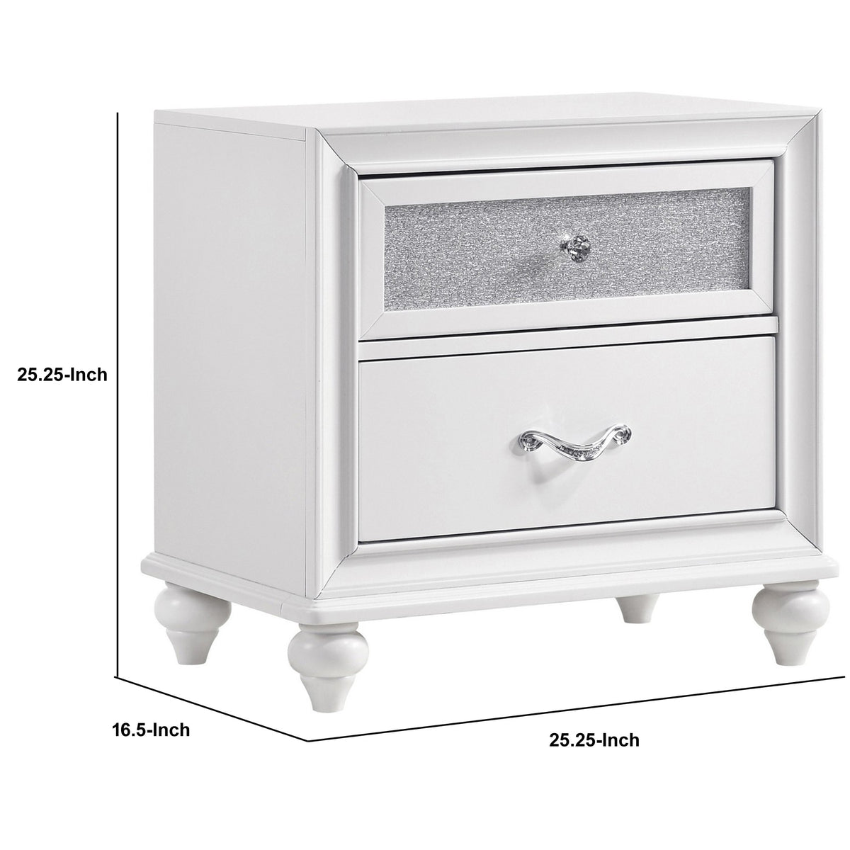 Nightstand with 2 Drawers and Glittery Acrylic Front, White  - BM246083