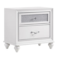 Nightstand with 2 Drawers and Glittery Acrylic Front, White  - BM246083