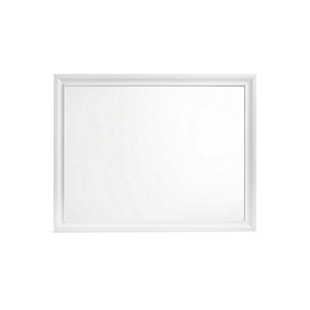 Wall Mirror with Rectangular Molded Wooden Frame, White  - BM246085