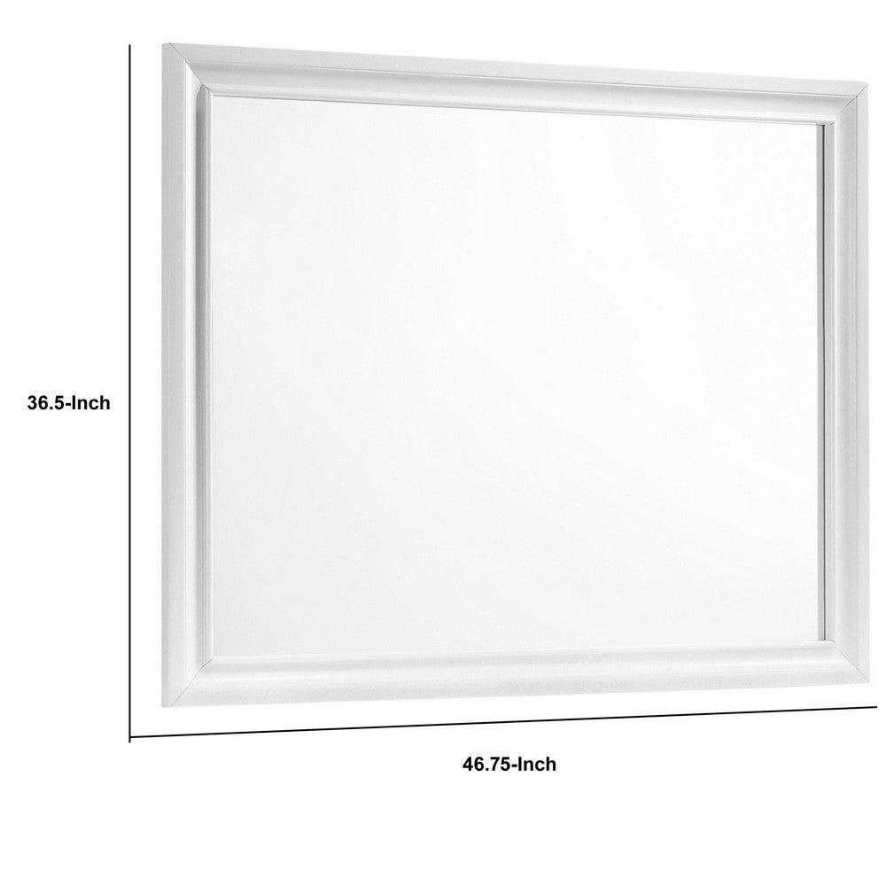 Wall Mirror with Rectangular Molded Wooden Frame, White  - BM246085