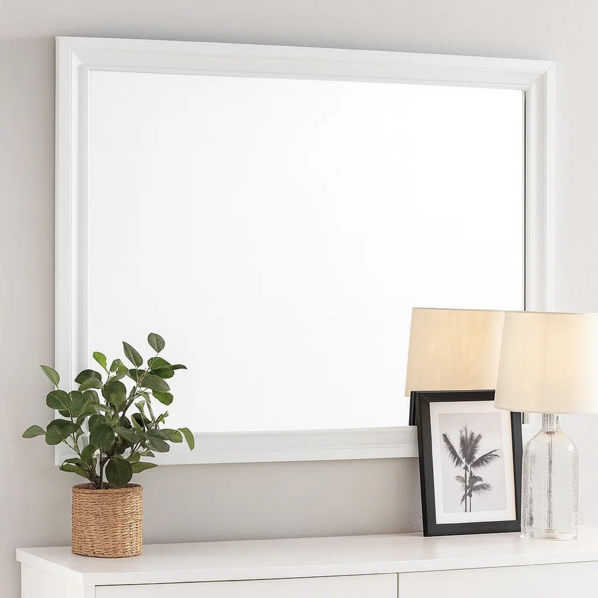 Wall Mirror with Rectangular Molded Wooden Frame, White  - BM246085