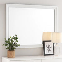 Wall Mirror with Rectangular Molded Wooden Frame, White  - BM246085